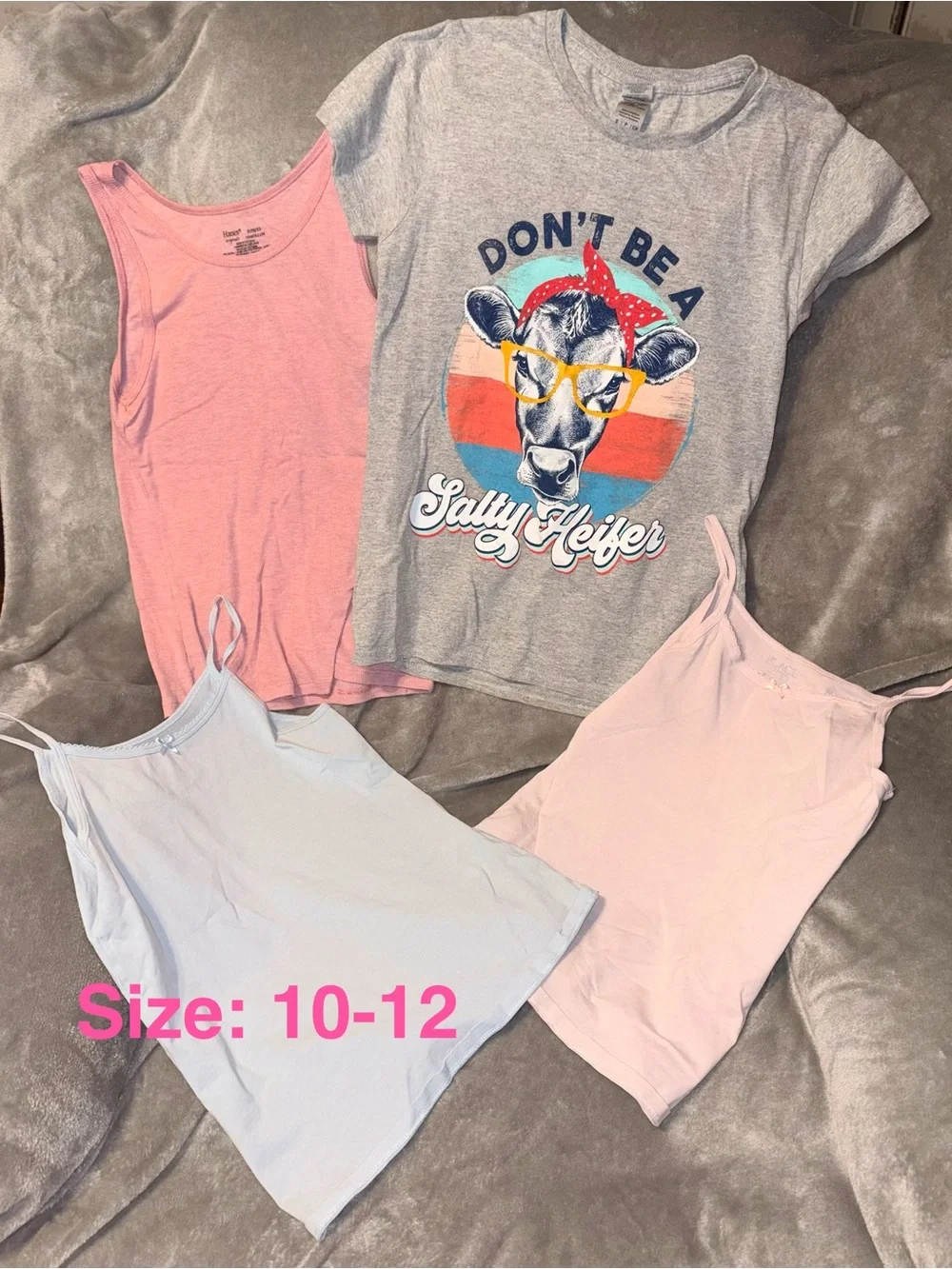 Don't Be a Salty Heifer Graphic Tee - Gray & Spaghetti String Tank Tops